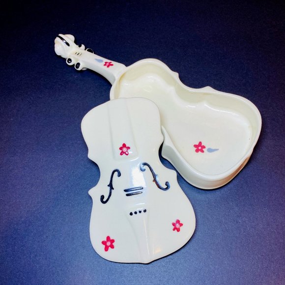 Violin Porcelain Trinket Box Hand Painted Medium size Signed - Picture 1 of 4